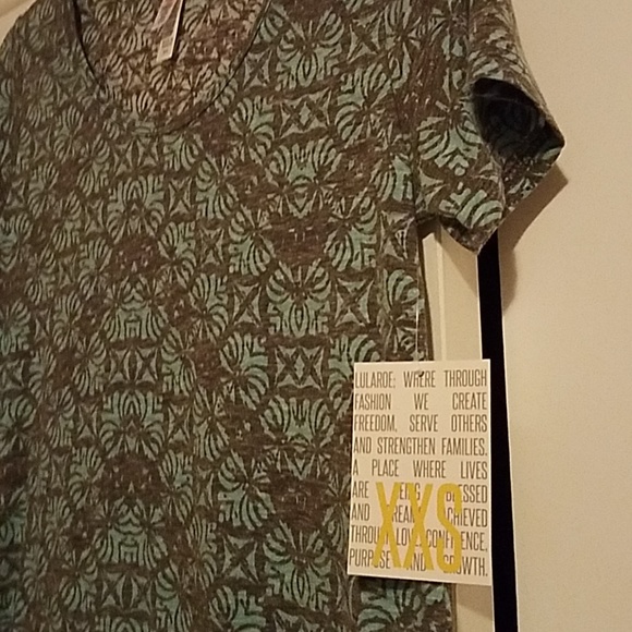 Lularoe Classic Tee Grey and Mint Pattern XXS, NWT - Picture 2 of 3